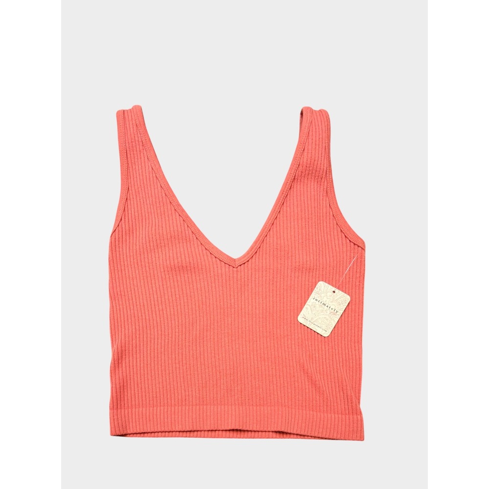 Free People Intimately V-Neck Seamless Ribbed Crop Tank Coral Pink NWT XS/S T10